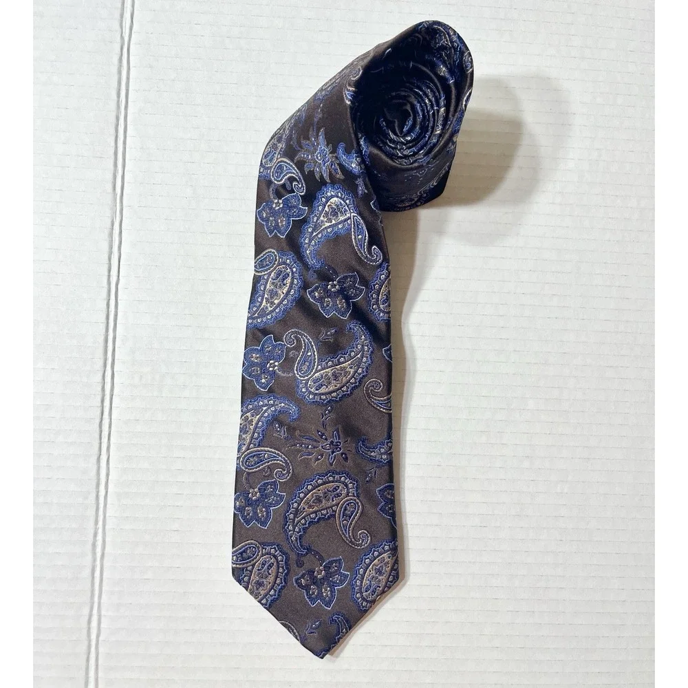 Vintage Dion Signature Necktie Men's OS‎ Brown Blue Paisley 80s Academia Office